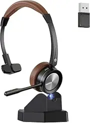Mairdi Wireless Headset with Microphone Noise Canceling, Mono Bluetooth Headset with Charging Station, with USB Bluetooth Adapter for Mobile Phone PC Call Center Office Zoom Microsoft Team Skype Chat
