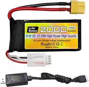 3S Lipo Battery 11.1V 2000mAh 35C with XT60 Plug and USB Charging Cable Suitable for RC Car, Truck, RC Ship, RC Drone Quadcopter Helicopter, FPV Drone