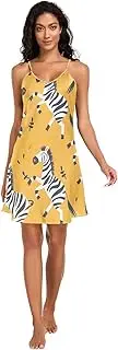 [RPLIFE] Zebra Yellow Slips for Women, V Neck Sleeveless Night Shirts for Women, S-XXL