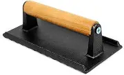 Cast Iron Grill Press, Heavy Duty 21x10.8cm Bacon Burger Press with Wooden Handle, Rectangular Hamburger Smasher for Griddle, Food Meat Press for Steak, Sandwich, Nonstick Pan