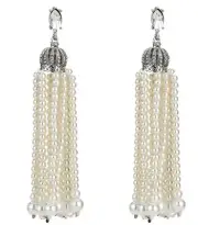 India Style Faux Pearl Drop Earrings with Tassels