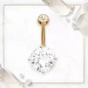 14G Belly Button Navel Rings Surgical Steel with Big Cubic Zirconia Rose Gold IP