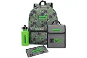 Minecraft Lunch Bag And Backpack Set (Pack Of 4) (Grey/Green/Black) (One Size)