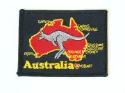 VINTAGE AUSTRALIA MAP w CITIES + KANGAROO EMBROIDERED SOUVENIR PATCH WOVEN BADGE
