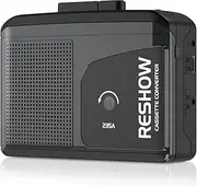 Reshow Cassette Player, Portable Cassette Tape Recorder, Audio Cassette to Digital Converter with Earphone Jack, Built-in Microphone, Loud Speaker, Reverse Recording to Tape-Black