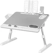 LEVEDE Foldable Laptop Desk for Bed, Adjustable Laptop Table, No Assembly Required Lap Bed Desk, Portable Writing Reading Breakfast Tray with Phone Holder/Cup Holder/Storage Drawer/Book Stand