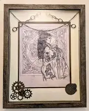 Celtic Warrior Pencil Sketch/Mixed Media Shadowbox Art "Waiting For Battle"