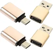 4pcs USB Adapter Connector USB c Adapter to USB to USB c Adapter USB c to USB c Cable USB c Adapter for Laptop Charger Adapters USB-c Adapter Powered Cables Golden Aluminum Alloy