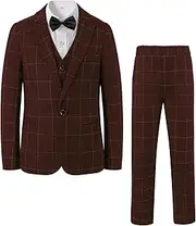 LOLANTA 5-teiliges Jungen Anzug Set, Karierter Festlicher Anzug für Hochzeit Geburtstag mit Blazer, Weste, Hose, Hemd und Fliege, 3-12 Jahre