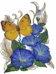 Clouded Yellow Butterfly and Morning Glories Embroidered Iron on/Sew Patch