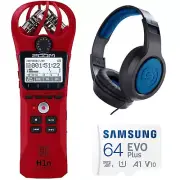 Zoom H1n 2-Input / 2-Track Handy Recorder Red with Stereo Headphone + 64GB Card