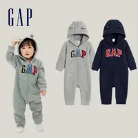 在飛比找蝦皮商城優惠-Gap 嬰兒裝 Logo熊耳造型連帽長袖包屁衣/連身衣 碳素