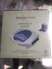 Mainstays Cuisine Sandwich Maker New Blue Non Stick Coating Indicator Lights
