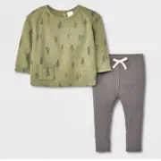Grayson Collective Baby 2pc Quilted Green Pullover & Leggings Set 0-3 mo