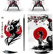 PS5 Skin Sticker for Console and 2 Controllers Full Body Wrap Vinyl Decal Protective Cover Faceplate for Dragon Ball Soku Son Goku Under Sakura Compatible with Sony PlayStation 5 Digital Edition,white