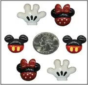 6 PC MICKEY HANDS & HEADS & MINNIE HEADS FLATBACK FLAT BACK RESINS BOW CENTER