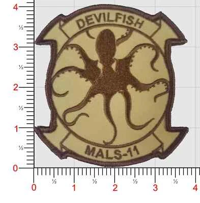 USMC MARINE CORPS MALS-11 DEVILFISH SQUAD DESERT HOOK & LOOP EMBROIDERED PATCH