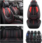 DELPOS Car Seat Covers Universal Set for Vauxhall Astra H Astra J Astra G Badge Zafira B Astra Corsa D Vectra C Corsa Dacia Duster Car Accessories Black Red