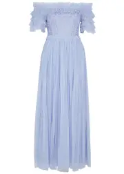 Needle & Thread Midsummer Floral-embroidered Tulle Gown - Blue - 8 (UK8 / S) 8 (UK8 / S)