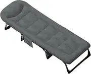 Nap Bed Cotton Linen Camping Bed with Mattress, Comfortable Cots with Large Pocket for Outdoor/Office/Beach, Portable Folding Bed Updated Design