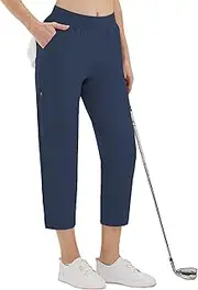 [CqC] Women's Golf Pants 7/8 Ankle Dress with 4 Zipper Pockets Water Resistant UPF 50+ Quick Dry Pants Workout Lounge