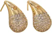 [sandanfine] 18k genuine gold thick electroplating process, women's earrings, hand inlaid with full diamonds, shiny hollow design, more luxurious