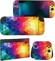 PlayVital Full Set Protective Skins for Nintendo Switch 2 2025 Console & Joycon, Customized Vinyl Decal Wrap Sticker for Nintendo Switch 2 & Dock & Hand Grips - Colorful Triangle