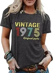 [AIMITAG] 50th Birthday Gift Shirts Vintage 1973 Original Parts Tshirt for Women Letter Print Retro Birthday Casual Tee Tops