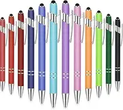 Tenare 12 Pieces 2 in 1 Stylus Metal Ballpoint Pen with Stylus Tip, 1.0 mm Black Ink Ballpoint Pen for Touch Screens(Mixed Color)