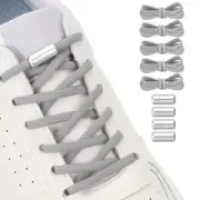Elastic No Tie Shoelaces Replacement 5Pcs with 4 Metal Buckles, Grey