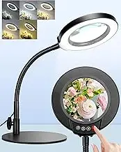 Coyeth Magnifying Glass with Light and Stand, Hands Free Magnifying Lamp, 5 Color Modes 10 Dimmable Brightness, Metal Base Desk Magnifier Lamp for DIY Craft Reading Painting Sewing Hobby Detail Work