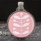 Pyrex Pink Stems Pattern Necklace Retro Style Charm Vintage Inspired Pendant