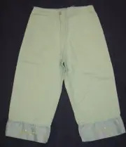 JACADI Girl's Cornet Seafoam Green Ruffled Floral Capris Sz 12 Years NEW $52