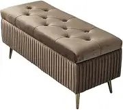 Folding Storage Velvet Shoe Changing Stool with 4 Metal Legs Upholstered Footstool Toy Storage Box for Bedroom Living Room Corridor Ottomans(Color:Light Brown,Size: 40x40x40cm/15.7x1 (Light Brown 40X