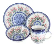 Blue Rose Polish Pottery Spring Tulip 16 Piece Dinner Set