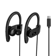 Avantree C171 -USB-C Black Wired Earbuds with Microphone & in-Line Volume Control, - Corded Headphones with Ear Hook for Running & Sports