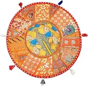 Marusthali Round Floor Pillow Cushion Patchwork Pouf Ottoman Vintage Indian Foot Stool Bean Bag Floor Pillow Cover Home Decor Living Room Ottoman Bohemain Pillows