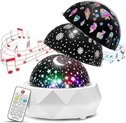 PIKOY Night Light Projector With 12 Lullabies, 8 Colors, 3 Films, 360° Rotation, Remote, AUTO Timer - Star Projector for Kids' Room, Babies & Children Gifts (T02)