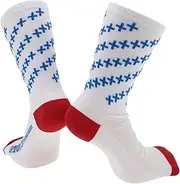 [X AUTOHAUX] Cycling Socks Sweat-Absorbent Anti-Odor Anti-Friction Outdoor Bike Socks White Red Size l Neutral and Universal 1 Pair X-Shaped Pattern Color Matching