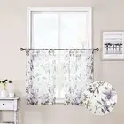 Floral Short Sheer Tier Curtains Cherry Flower Butterfly 30"W x 24"L Purple