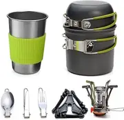 Outdoor Cookware Camping Cooking Sets Portable and Foldable Cookware Kit Cooker Utensil Tool Oven Pot Pan Tableware Hiking Mess(Green)