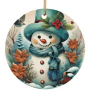 Beauty Snowman Snowy Winter Flower Wreath Art Christmas Ornament Gift Tree Decor
