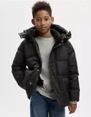 New Gap Boys Black Puffer Hoodied Jacket Size XXL 14-16 Years