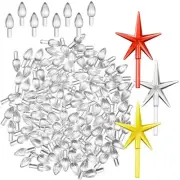 108 Replacement Crystal Clear Ceramic Christmas Tree Light Bulbs 3 Star Toppers