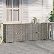 Garden Storage Cabinet Grey, 198x55.5x80 cm Poly Rattan, Water-Resistant with Metal Doors, Ideal for Garage, Outdoor, Tool Organizer