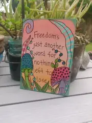 Janis Joplin's Me and Bobby McGee Lyric Painting on 7x5" panel, Freedom's