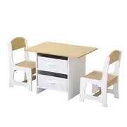 Oikiture Kids Table and Chairs Set Wooden Play Study Desk with Toy Storage Box
