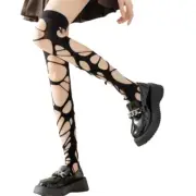 Women Fishnet Stockings Tattered Thigh High Socks Mesh Net Over the Knee Socks
