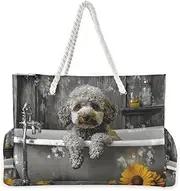 [YXYZRMY] Poodle Bathtub Cute Beach Bag for Women Large Beach Tote Bag Zipper for Swim Gym Travel Daily