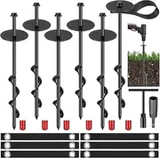LEIFIDE 6 Set 12'' Trampoline Anchors Trampoline Stakes Ground Anchors Kit Hind Wind Beach Sand Stakes for Hiking Camping with Belt Straps (Black)
